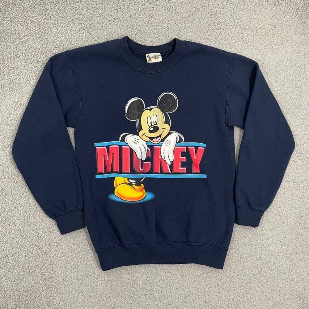 VTG Mickey Mouse Sweatshirt Adult S Navy Walt Disney World Pullover Crewneck